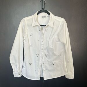 Embelished Button Down Shirt for Women Casual Long Sleeve White Size XS